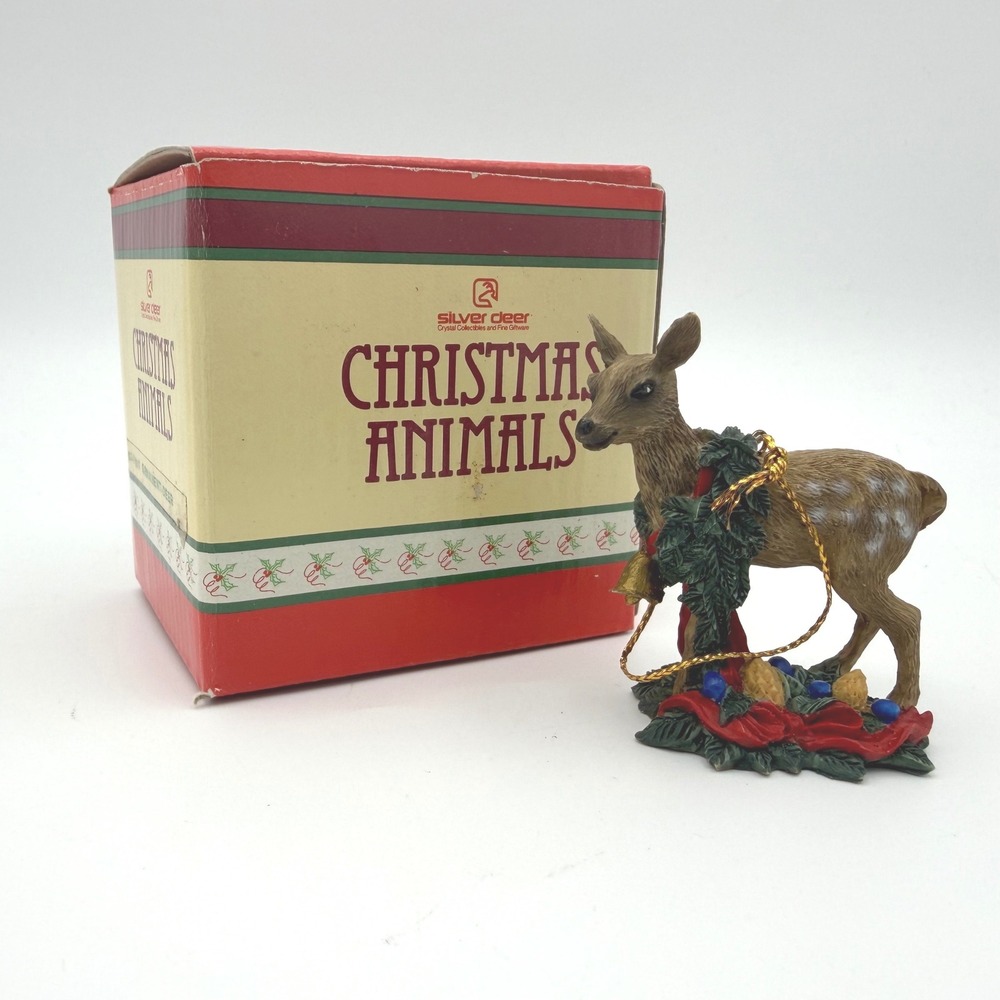 Silver Deer Christmas Animals Fawn Figurine Brown Tom‎ Rubel Spotted Deer 1990